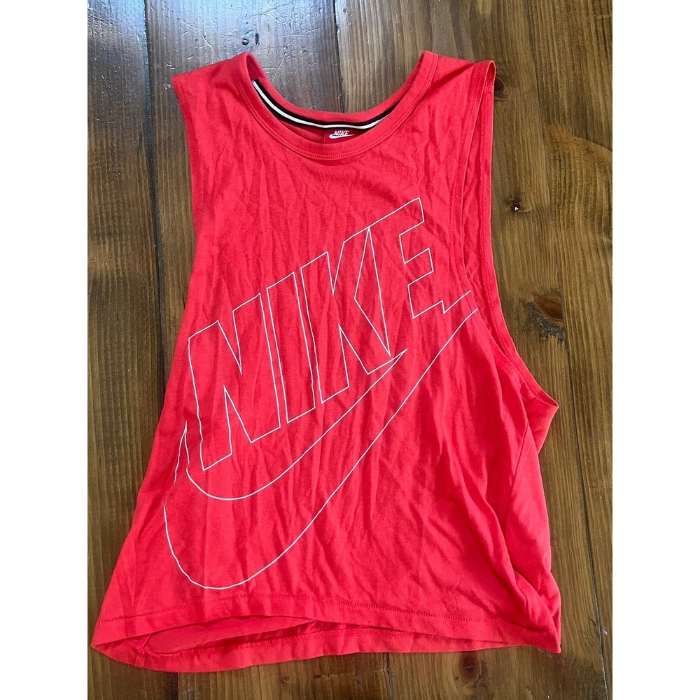 Nike Womens Sportswear Muscle Tank Top Coral Red Graphic Logo Sleeveless XS